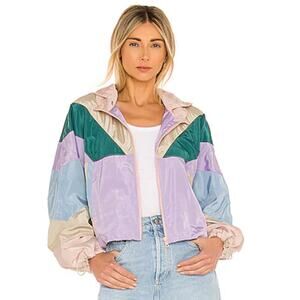 BlankNYC‎ windbreaker in home again retro 80s colorblock packable jacket size XS